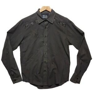 Fox Racing Buttion Up Embroidered Shirt Black Size Medium Skull Y2K Grunge Goth
